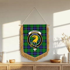 Haldane Tartan Crest Wall Hanging Banner - Wood Pole