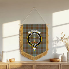 MacIntyre Hunting Weathered Tartan Crest Wall Hanging Banner - Wood Pole