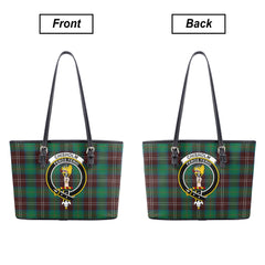 Chisholm Hunting Ancient Tartan Crest Leather Tote Bag