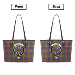 Fraser (of Lovat) Hunting Modern Tartan Crest Leather Tote Bag