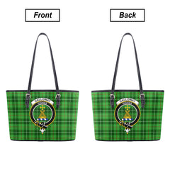 Galloway District Tartan Crest Leather Tote Bag