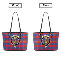 Galloway Red Tartan Crest Leather Tote Bag