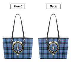 McKay Blue Tartan Crest Leather Tote Bag