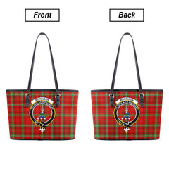 Morrison Red Modern Tartan Crest Leather Tote Bag