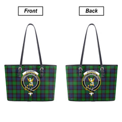 Stewart Old Modern Tartan Crest Leather Tote Bag