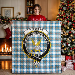 Stewart Muted Blue Tartan Crest Quilt