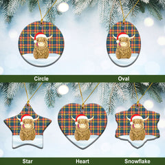Buchanan Ancient Tartan Christmas Ceramic Ornament - Highland Cows Style