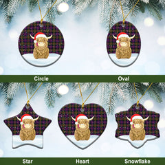 MacDonald Modern Tartan Christmas Ceramic Ornament - Highland Cows Style