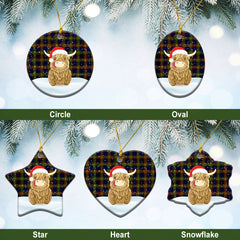 MacLellan Modern Tartan Christmas Ceramic Ornament - Highland Cows Style