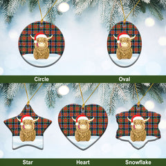 MacNaughton Ancient Tartan Christmas Ceramic Ornament - Highland Cows Style