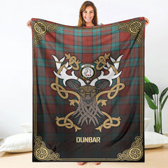Dunbar Ancient Tartan Crest Premium Blanket - Celtic Stag style