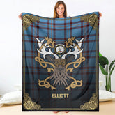 Elliott Ancient Tartan Crest Premium Blanket - Celtic Stag style