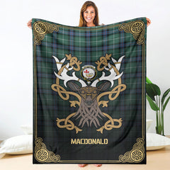 MacDonald of the Isles Hunting Ancient Tartan Crest Premium Blanket - Celtic Stag style