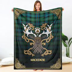 MacKenzie Ancient Tartan Crest Premium Blanket - Celtic Stag style