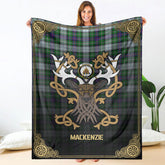 MacKenzie Dress Modern Tartan Crest Premium Blanket - Celtic Stag style