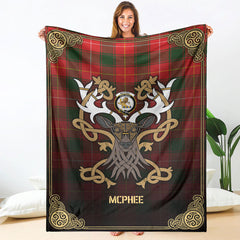 McPhee Tartan Crest Premium Blanket - Celtic Stag style
