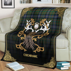 Cochrane Ancient Tartan Crest Premium Blanket - Celtic Stag style