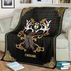 Crosbie (or Crosby) Tartan Crest Premium Blanket - Celtic Stag style