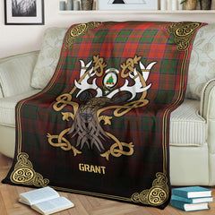 Grant Ancient Tartan Crest Premium Blanket - Celtic Stag style