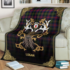 Logan Modern Tartan Crest Premium Blanket - Celtic Stag style
