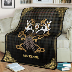 MacKenzie Weathered Tartan Crest Premium Blanket - Celtic Stag style