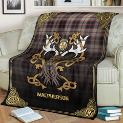 MacPherson Hunting Ancient Tartan Crest Premium Blanket - Celtic Stag style
