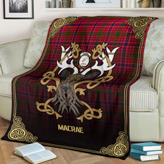 MacRae Modern Tartan Crest Premium Blanket - Celtic Stag style