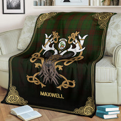 Maxwell Hunting Tartan Crest Premium Blanket - Celtic Stag style