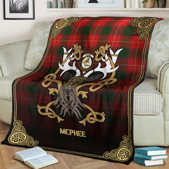 McPhee Tartan Crest Premium Blanket - Celtic Stag style