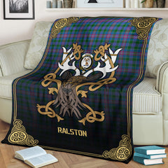 Ralston Tartan Crest Premium Blanket - Celtic Stag style