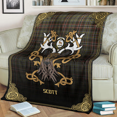 Scott Green Weathered Tartan Crest Premium Blanket - Celtic Stag style