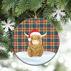 Buchanan Ancient Tartan Christmas Ceramic Ornament - Highland Cows Style