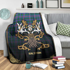 Ralston Tartan Crest Premium Blanket - Celtic Stag style