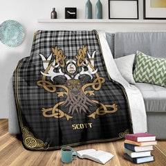 Scott Black & White Modern Tartan Crest Premium Blanket - Celtic Stag style