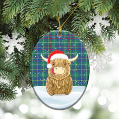 Inglis Ancient Tartan Christmas Ceramic Ornament - Highland Cows Style