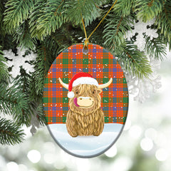 Ross Ancient Tartan Christmas Ceramic Ornament - Highland Cows Style