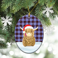 Rutherford Tartan Christmas Ceramic Ornament - Highland Cows Style