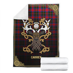 Carrick District Tartan Crest Premium Blanket - Celtic Stag style