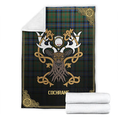 Cochrane Ancient Tartan Crest Premium Blanket - Celtic Stag style
