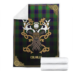Colville Tartan Crest Premium Blanket - Celtic Stag style