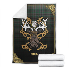 Craig Tartan Crest Premium Blanket - Celtic Stag style