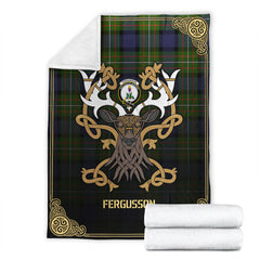 Fergusson Modern Tartan Crest Premium Blanket - Celtic Stag style