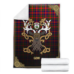 Gow (of Skeoch) Tartan Crest Premium Blanket - Celtic Stag style
