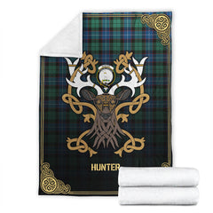 Hunter Ancient Tartan Crest Premium Blanket - Celtic Stag style
