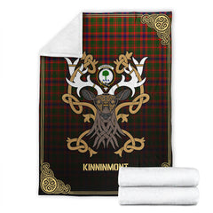 Kinninmont Tartan Crest Premium Blanket - Celtic Stag style