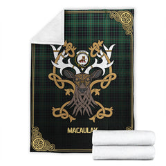 MacAulay Hunting Ancient Tartan Crest Premium Blanket - Celtic Stag style