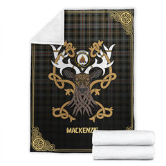 MacKenzie Weathered Tartan Crest Premium Blanket - Celtic Stag style