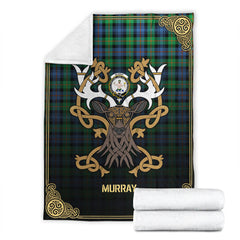 Murray of Atholl Ancient Tartan Crest Premium Blanket - Celtic Stag style