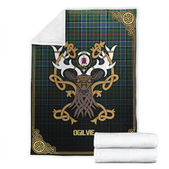 Ogilvie Hunting Ancient Tartan Crest Premium Blanket - Celtic Stag style