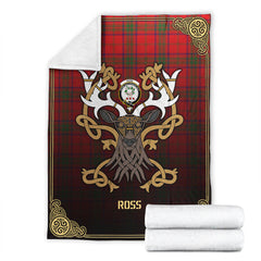 Ross Modern Tartan Crest Premium Blanket - Celtic Stag style